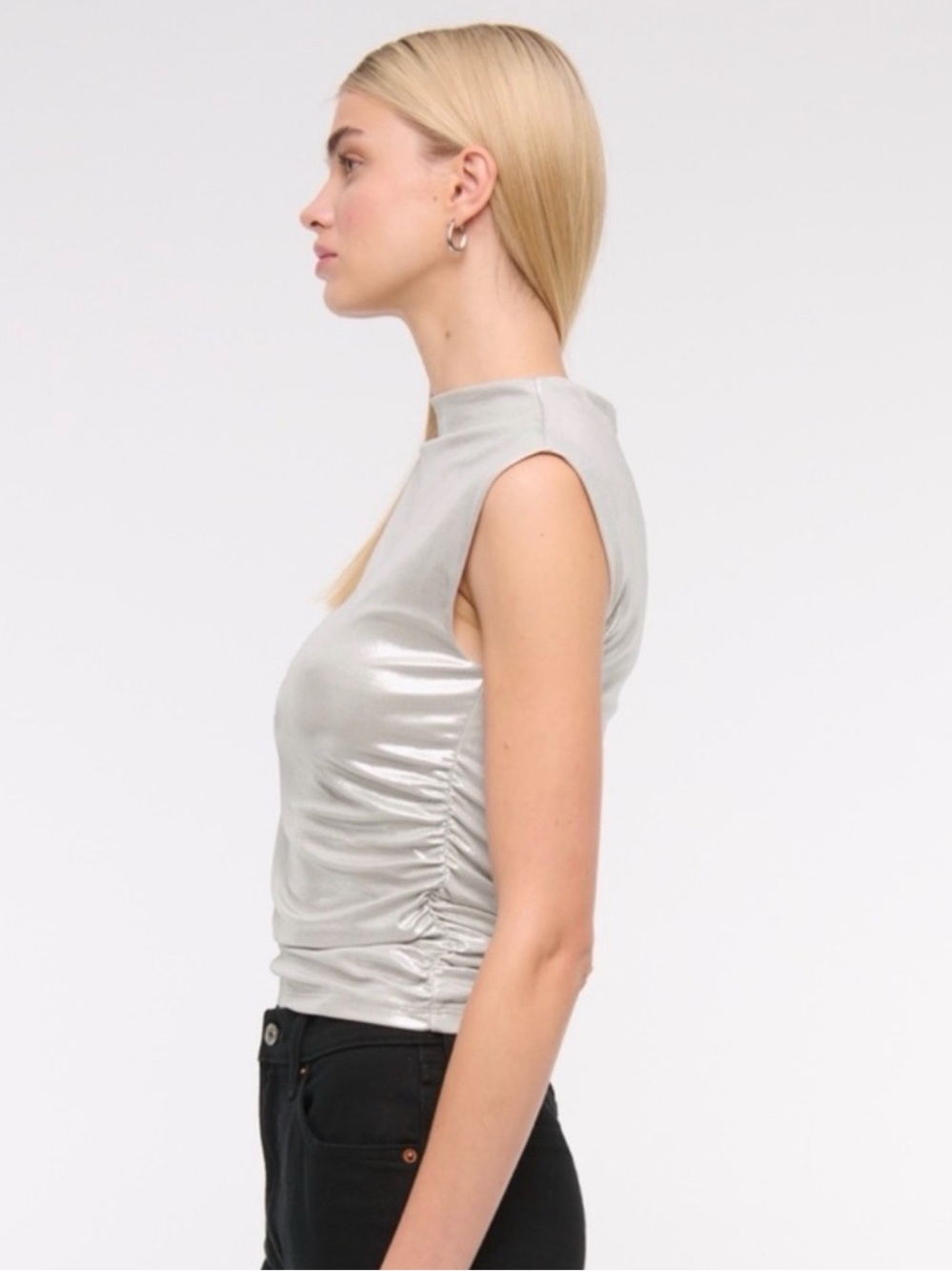 Abercrombie A&F Liquid Shine Paloma Metallic Silver Mock Neck Top Medium